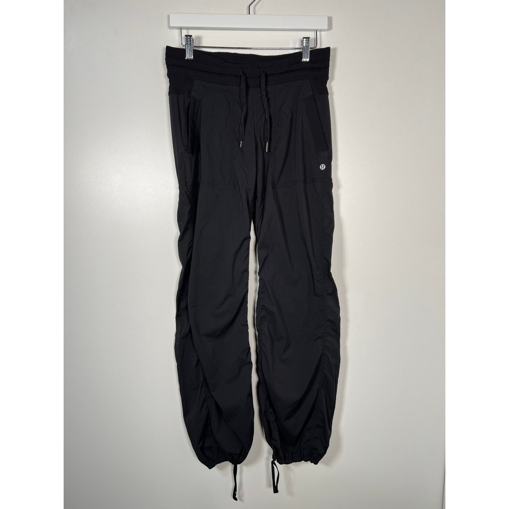 Lululemon Studio Pant III Black Pinstripe Cargo Jogger Lined Ruched Size 4